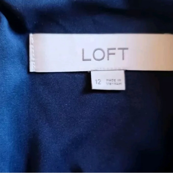 LOFT Western Boho Navy Multi-color Midi Dress with slit And Long Sleeves Sz 12 - Picture 7 of 14